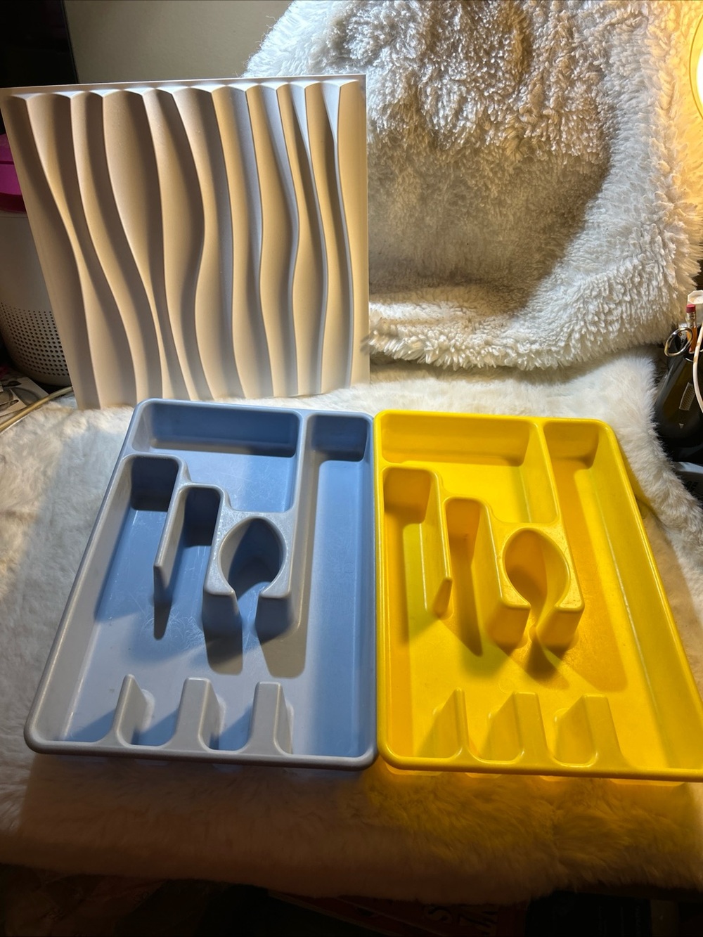 Lot Of 2 VTG MCM Rubbermaid 2921 Slate Blue- Sunny Yellow Silverware Tray Drawer